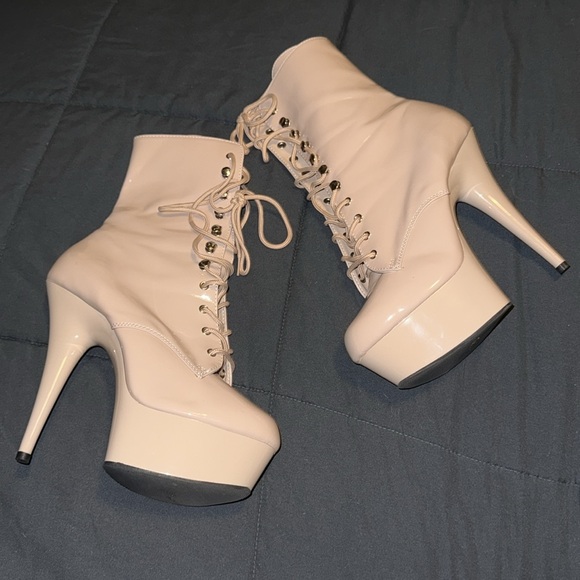 Pleaser Cream Lace Up Boots - Picture 1 of 11